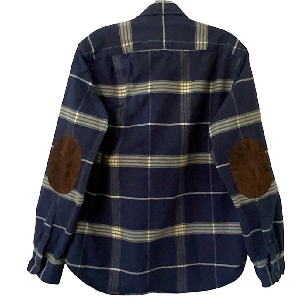 J Crew Flannel Plaid Leather Elbow Patches Button Long sleeve Cotton Shirt - Picture 2 of 6